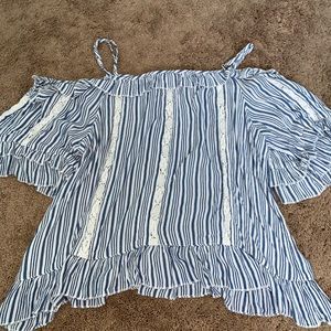 Stripped pattern, off the shoulder top